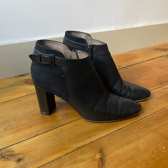 Aquatalia Black Leather and Suede Ankle Boots - Picture 1 of 9